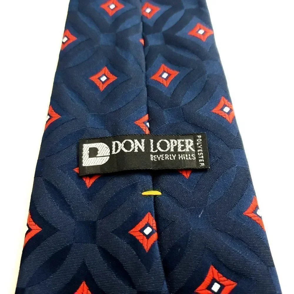 Don Loper Polyester Blue‎ Red Geometric Woven Short Wide Tie